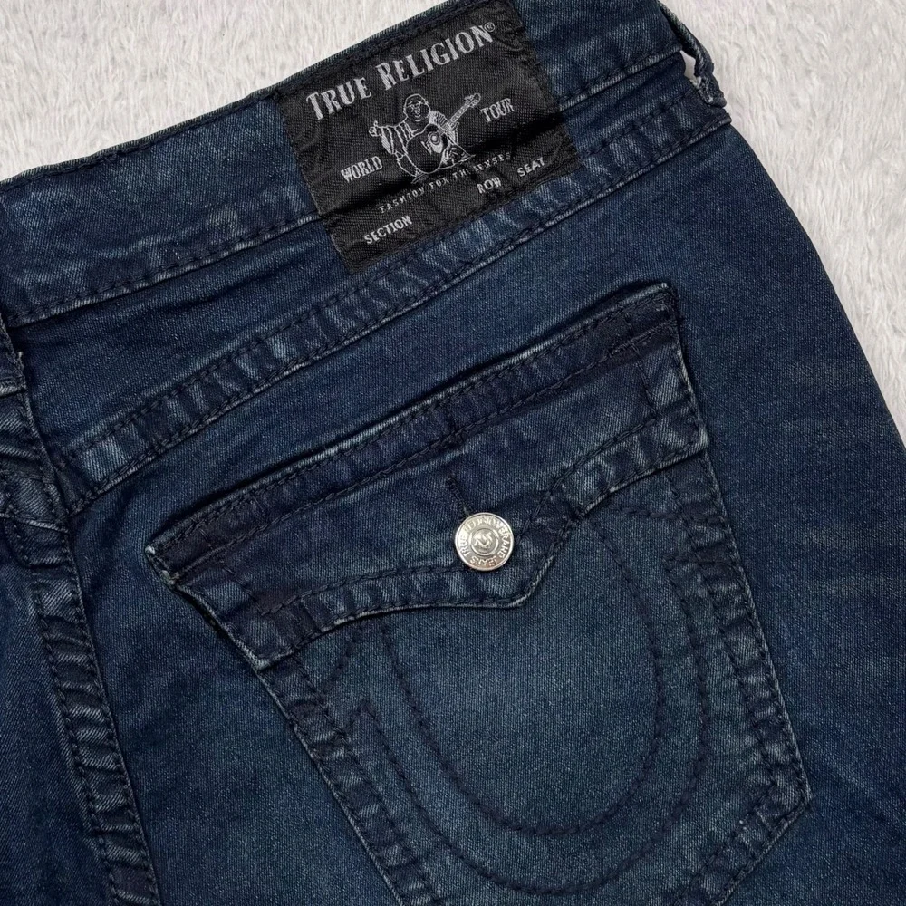 True Religion Jeans Geno‎ Relaxed Slim Mens 40x28 Dark Wash Big T Flap Pocket